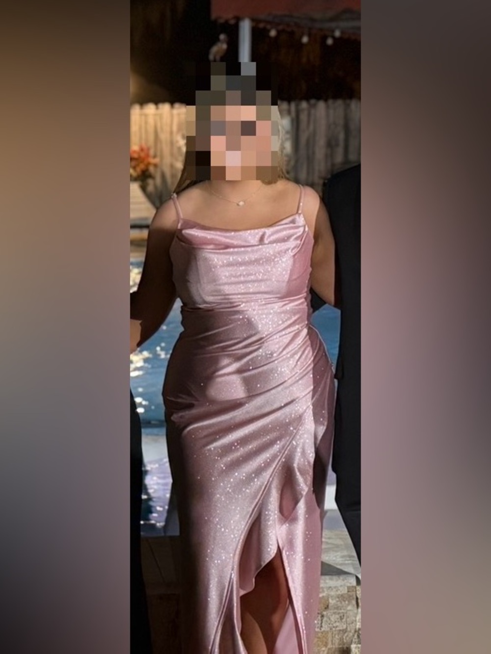 Windsor Shimmery Rose Satin Cowl Neck Prom Dress